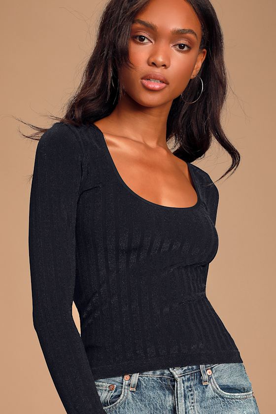 Lucky You Black Ribbed Long Sleeve Top 3