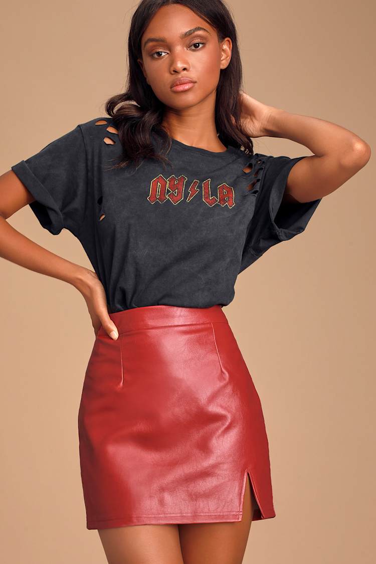 Red Vegan Leather Skirt - Vegan Leather Mini Skirt - Mini Skirt