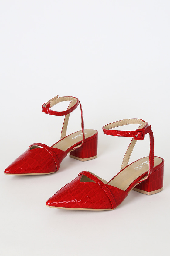 RAID Paloma - Red Croc Heels - Patent Heels - Pointed-Toe Heels - Lulus
