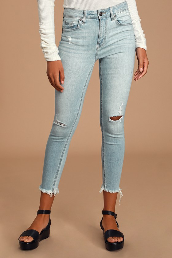 Cute Light Wash Jeans - Distressed Jeans - Cropped Skinny Jeans - Lulus