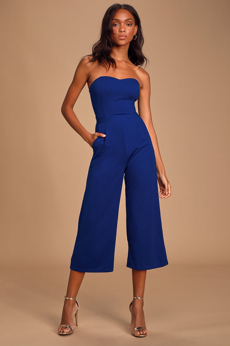 Girl's Night Royal Blue Strapless Culotte Jumpsuit