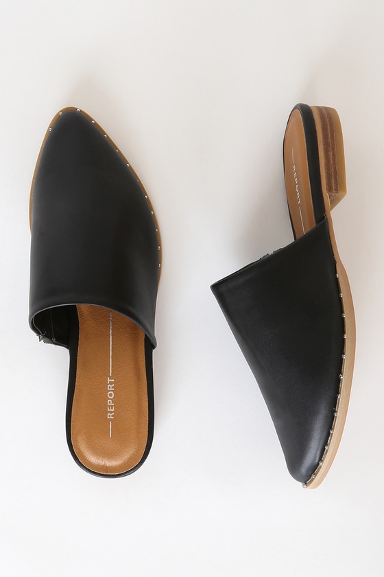 Report Irina - Black Mules - Pointed-Toe Mules - Studded Mules - Lulus