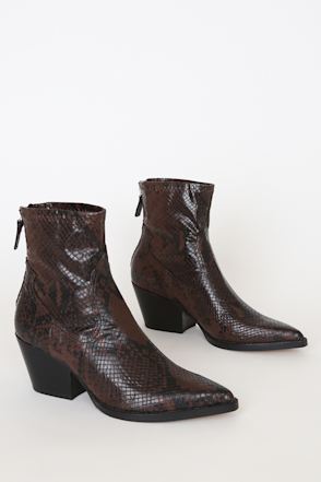 Dolce Vita Shanta Brown and Black Snake Booties Sock Boots Lulus