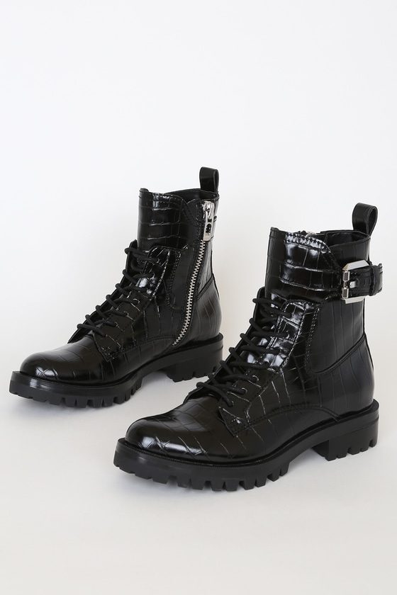 crocodile lace up boots