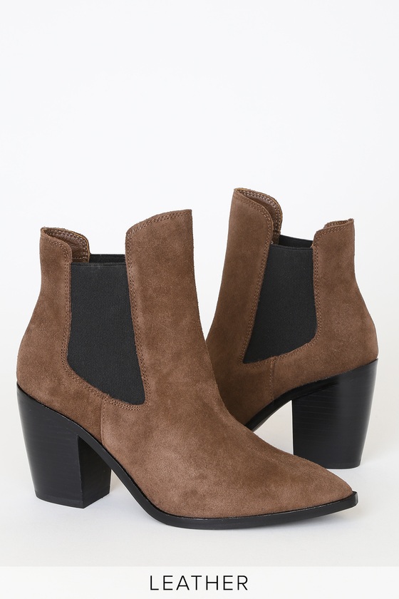 Utah Oak Brown Suede Leather Pointed Toe Ankle Booties