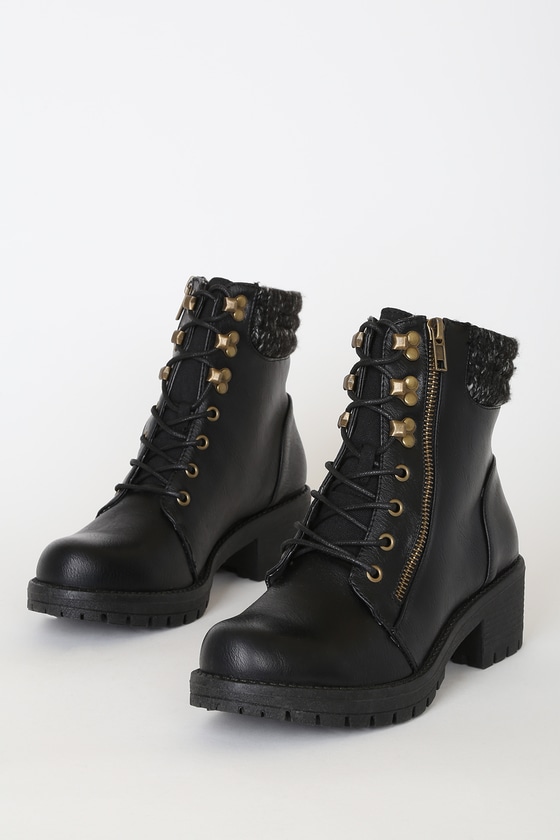 black mid calf lace up boots