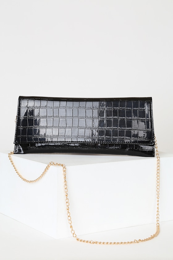 Eventful Evening Black Crocodile Embossed Clutch 1