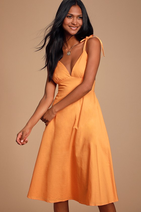 Cute Orange Dress - Midi Dress - Skater Dress - Orange Midi Dress - Lulus