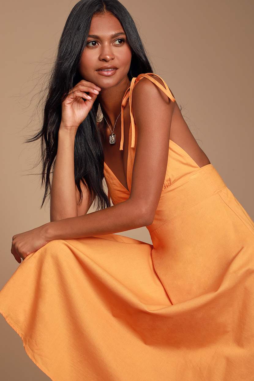 bright orange skater dress Cute Orange Dress - Midi Dress - Skater Dress - Orange Midi Dress