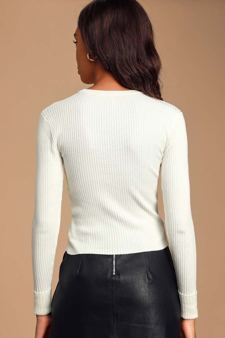 Karlee Ivory Ribbed Knit Long Sleeve Sweater Top