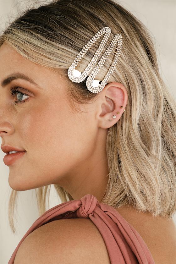 Girl's Best Friend Gold Rhinestone Hair Clip Set 1