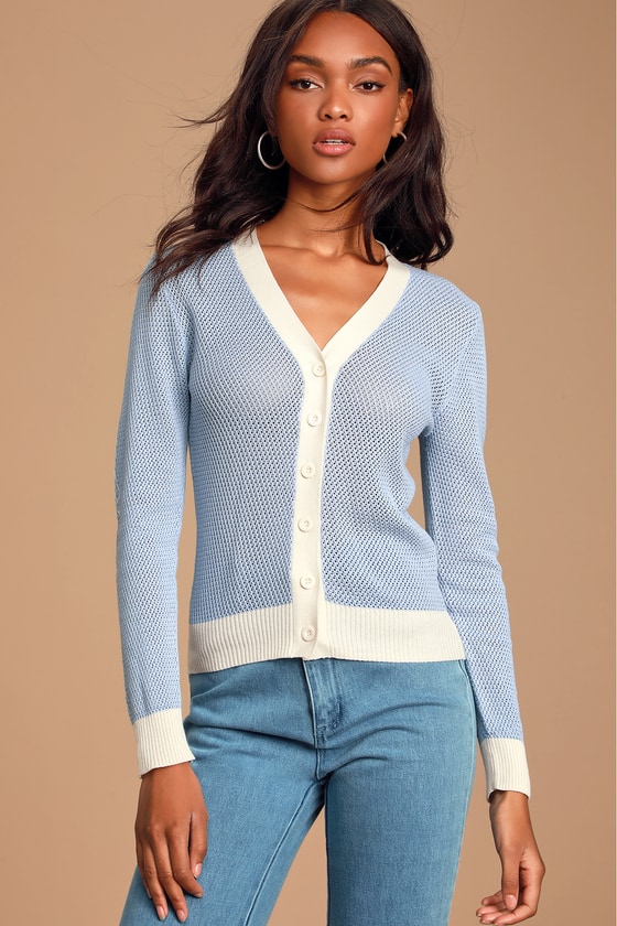 Women's light blue clearance cardigan sweater