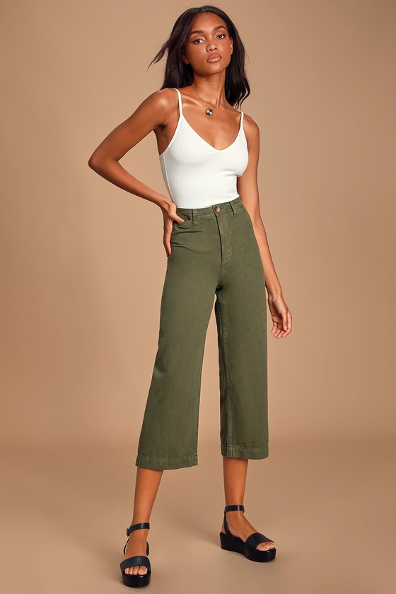 olive green straight leg pants
