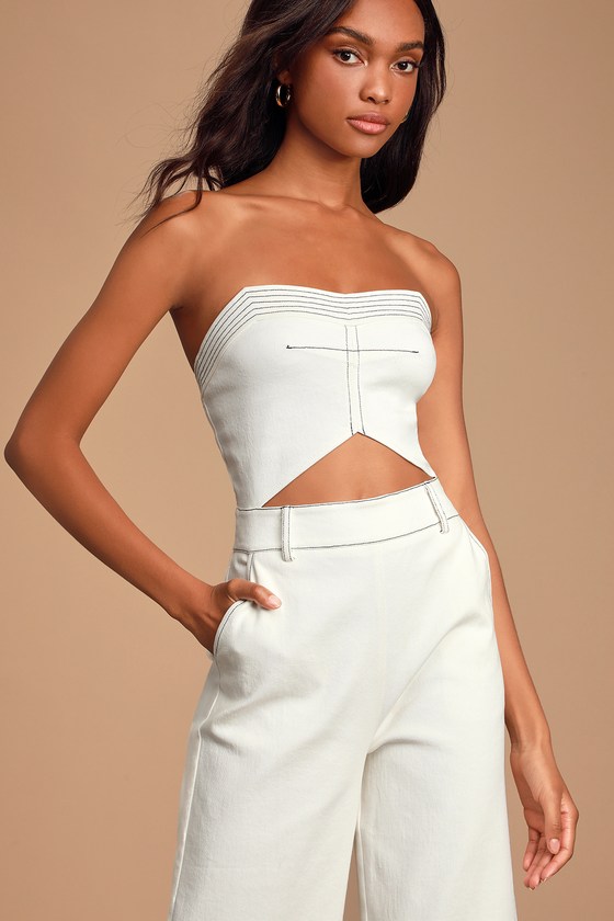 The Denim bandeau jumpsuit- Light wash – marsthelabel