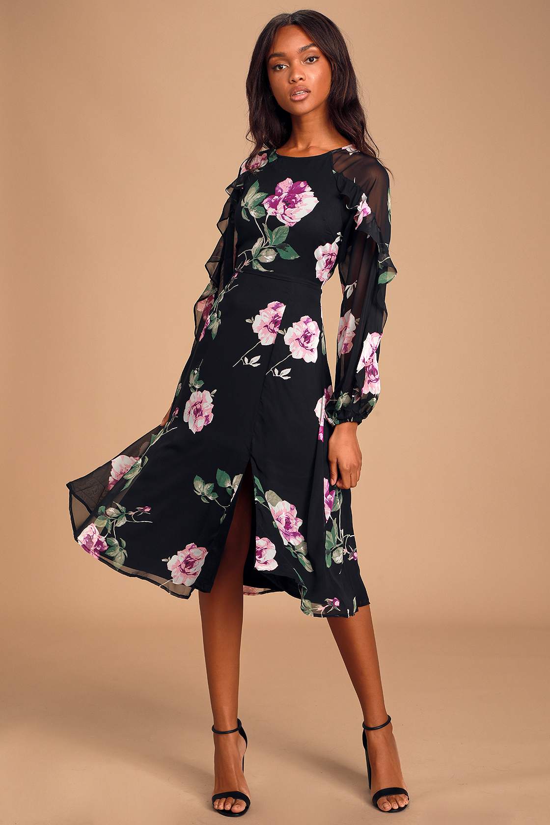 Intended Or Not Black Floral Print Midi Dress