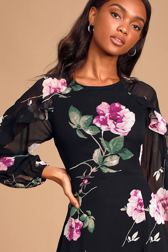 Once and Flor-al Black Floral Print Long Sleeve Dress 4