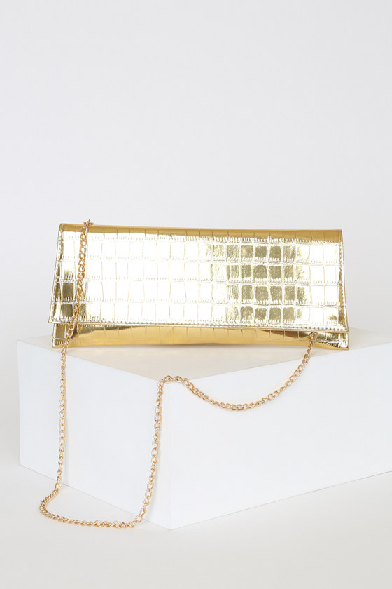 Eventful Evening Gold Crocodile Embossed Clutch 1