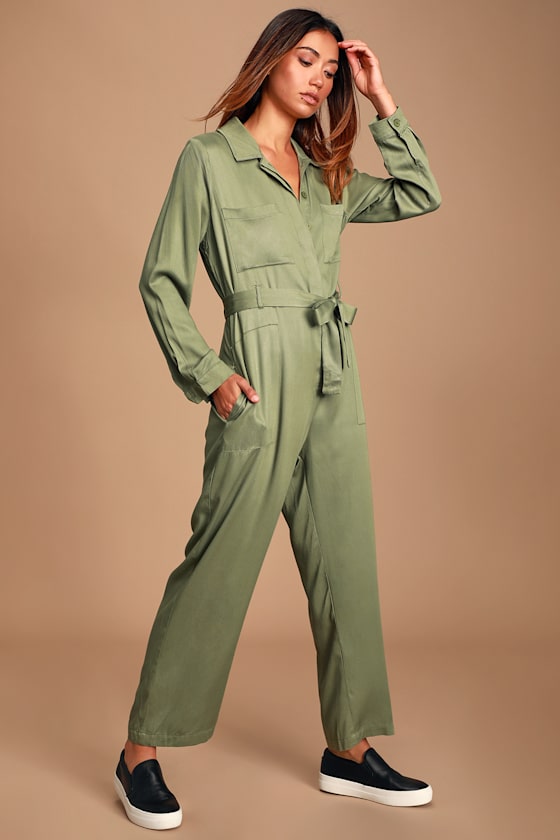 Bryant Park Olive Green Long Sleeve Boiler Jumpsuit 5