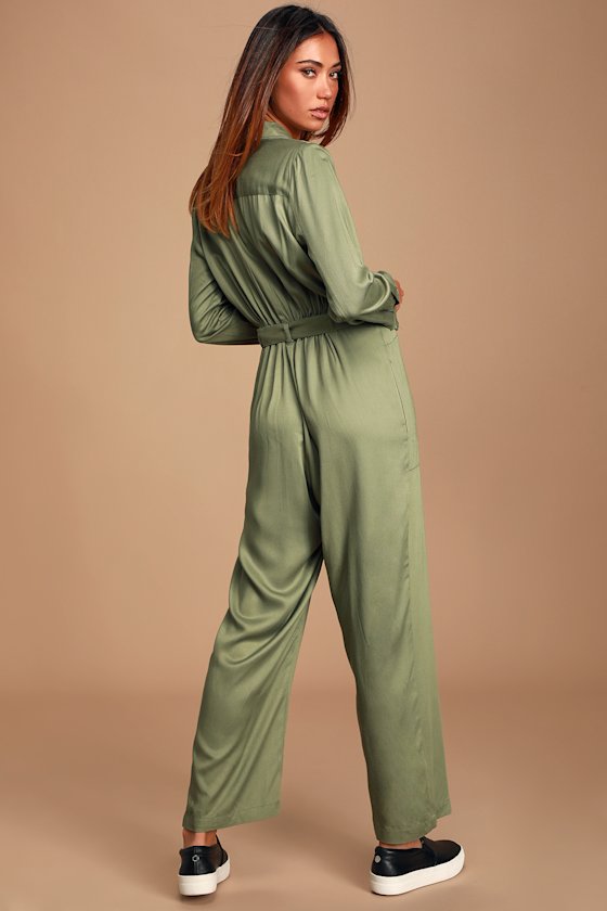 Bryant Park Olive Green Long Sleeve Boiler Jumpsuit 1