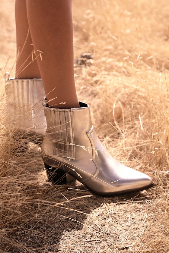 Mandy Jo Silver Pointed-Toe Ankle Booties 5