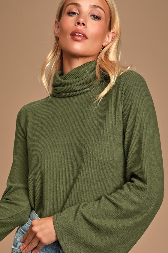 Alvina Olive Green Ribbed Turtleneck Sweater Top - Lulus