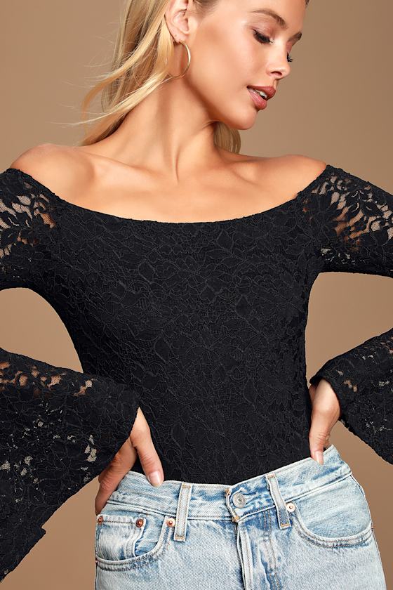 All Of Me Black Lace Bell Sleeve Bodysuit 5