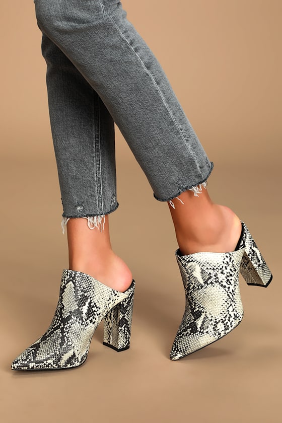 Kellen Stone and Black Snake Pointed-Toe Mules 5