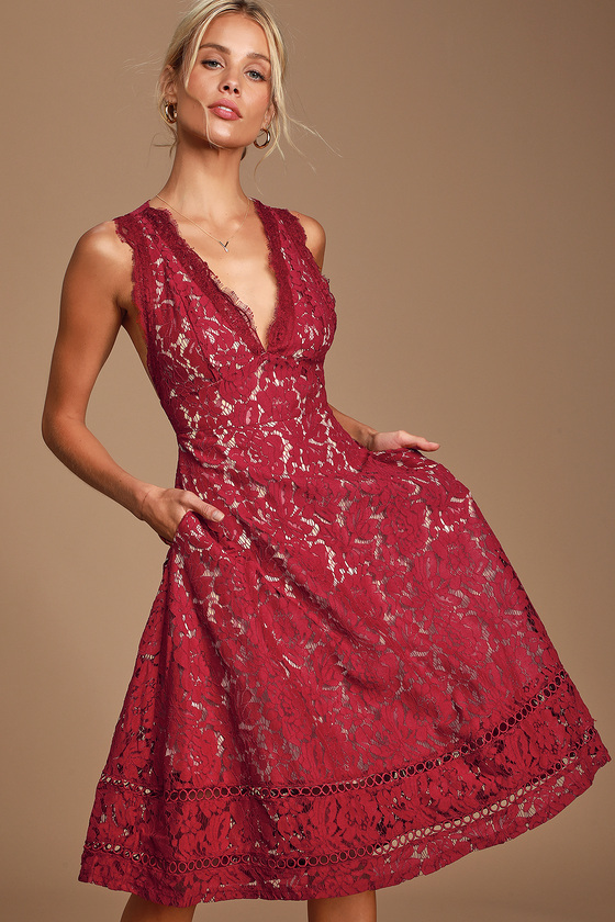 hello world wine red midi dress