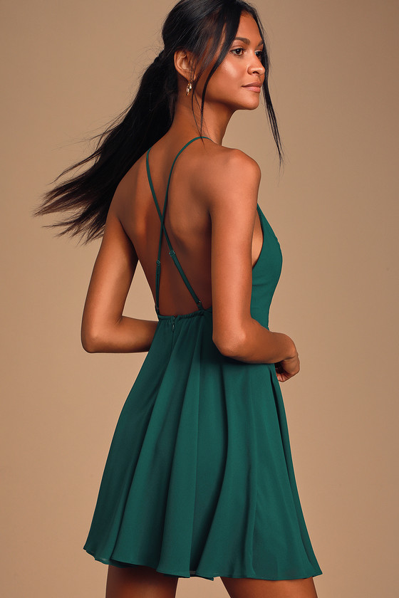 Letter of Love Emerald Green Backless Skater Dress