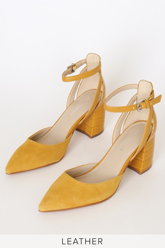 Marc Fisher Raie Yellow Heels - Genuine Suede Heels - Heels - Lulus