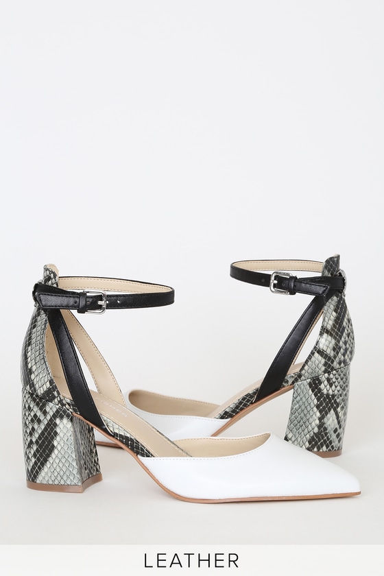 Marc Fisher Raie White Multi Heels - Genuine Leather Snake Heels - Lulus