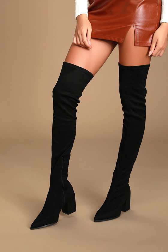 Chic Black Suede Boots - Over The Knee 