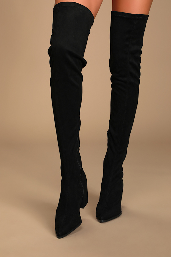 Aurelie Black Suede Pointed-Toe Over The Knee Boots 5