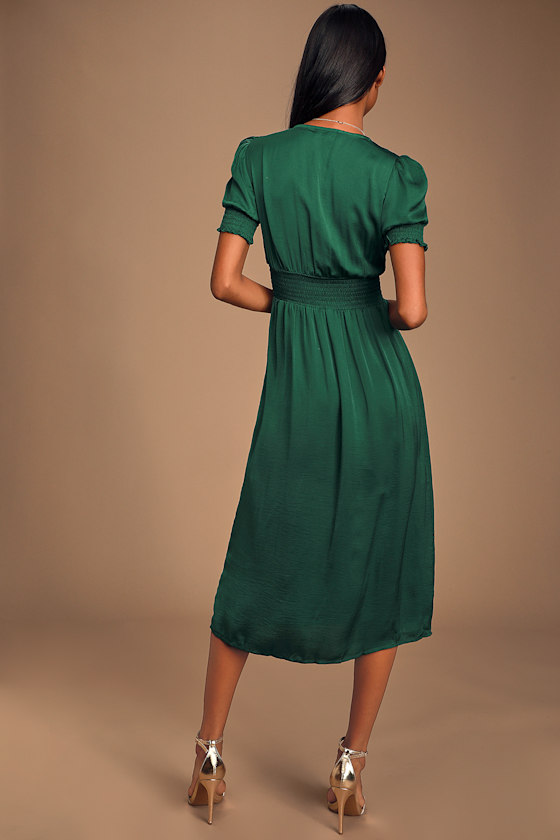 Lille Emerald Green Satin Tie-Front Midi Dress 4