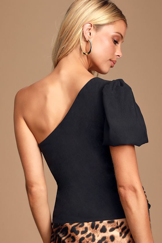 Ileana Black One-Shoulder Tie-Front Top 3