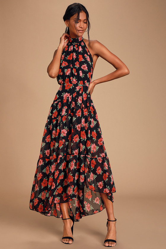 floral print halter maxi dress