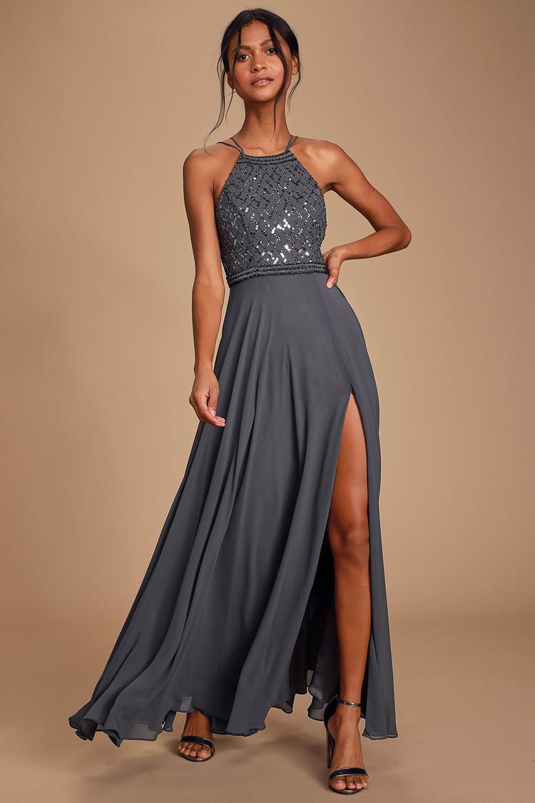 Hvad købmand melodisk Lovely Charcoal Grey Dress - Maxi Dress - Sequin Dress - Gown - Lulus