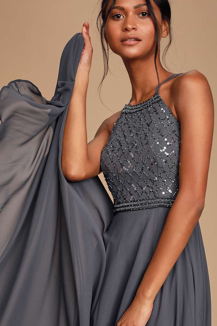 green emerald velvet dress Ice Queen Gray Flowy Tulle Dress M-L main image 1