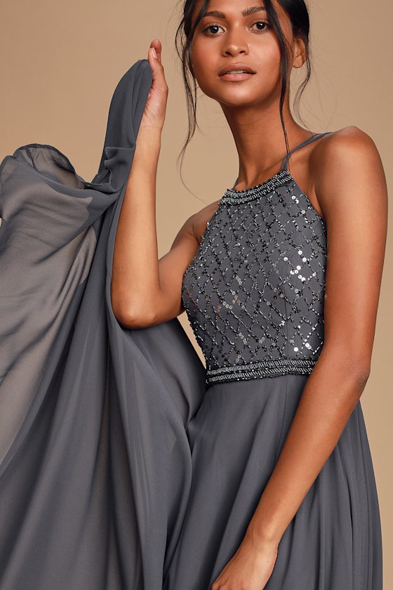 Forever in Love Charcoal Grey Sequin Sleeveless Maxi Dress 2