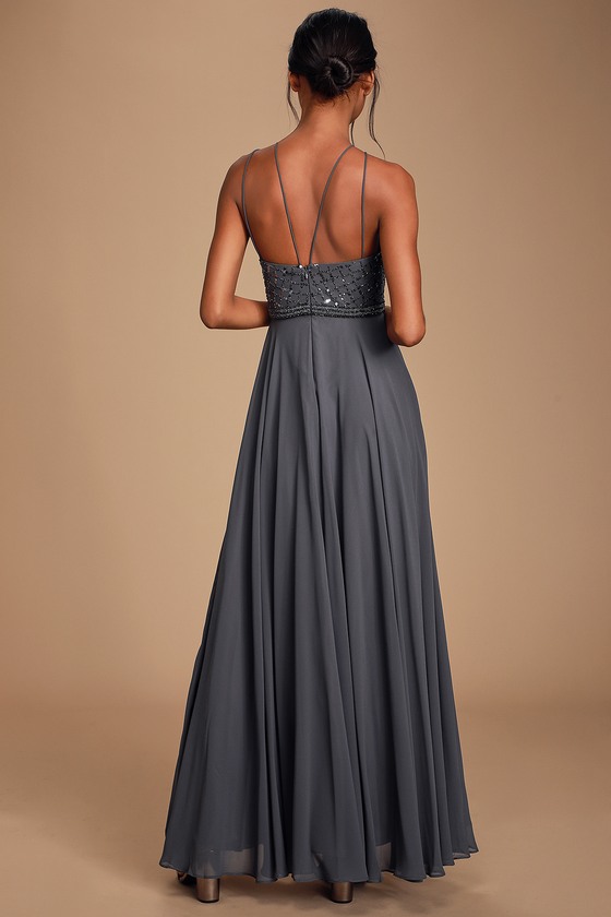 gray sequin gown