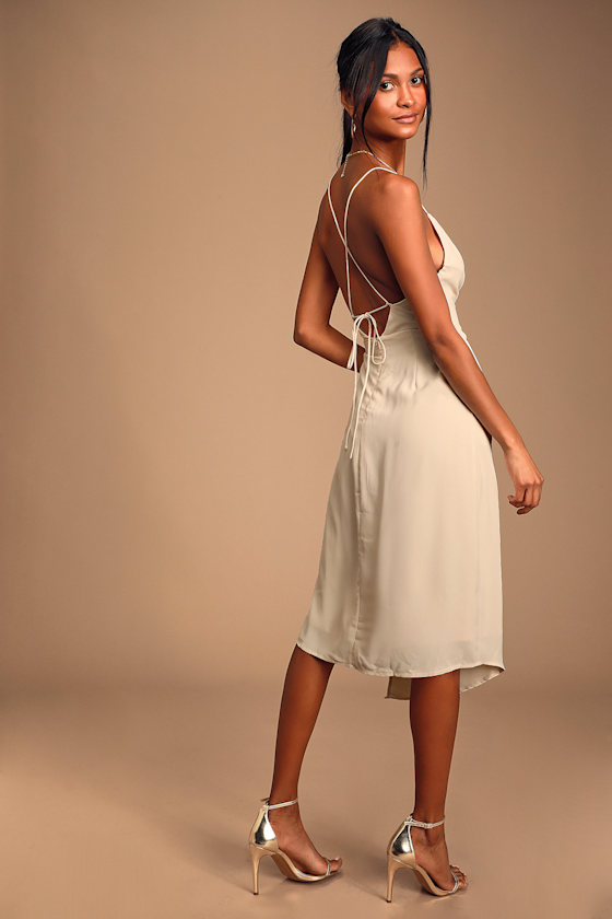 Novalee Cream Backless Surplice Midi Dress 4