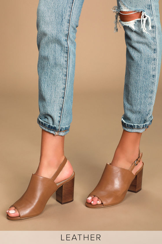 Wala Medium Brown Leather Slingback Peep-Toe Mules 1