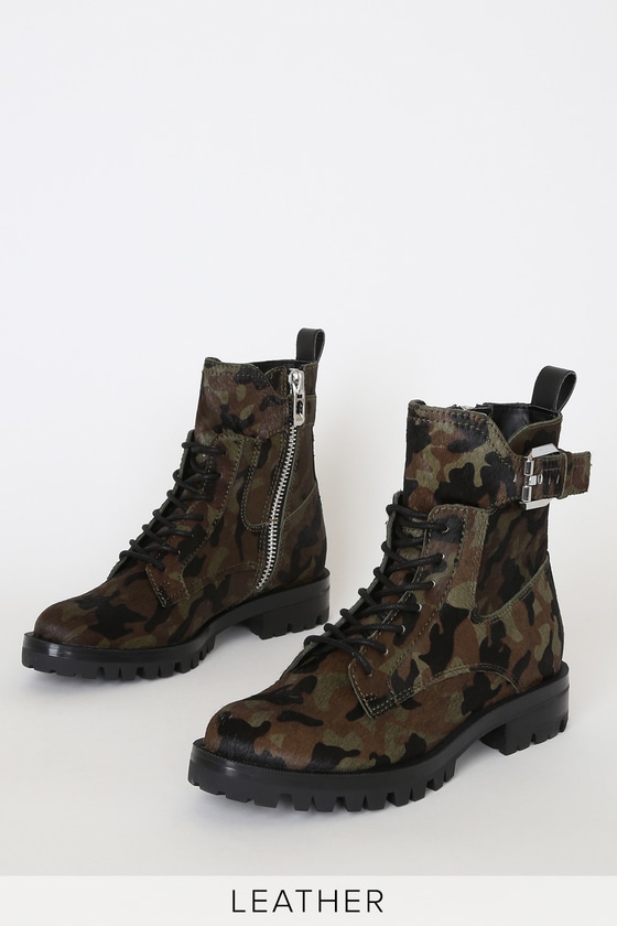 Paxtyn Camo Calf Hair Lace-Up High Heel Boots