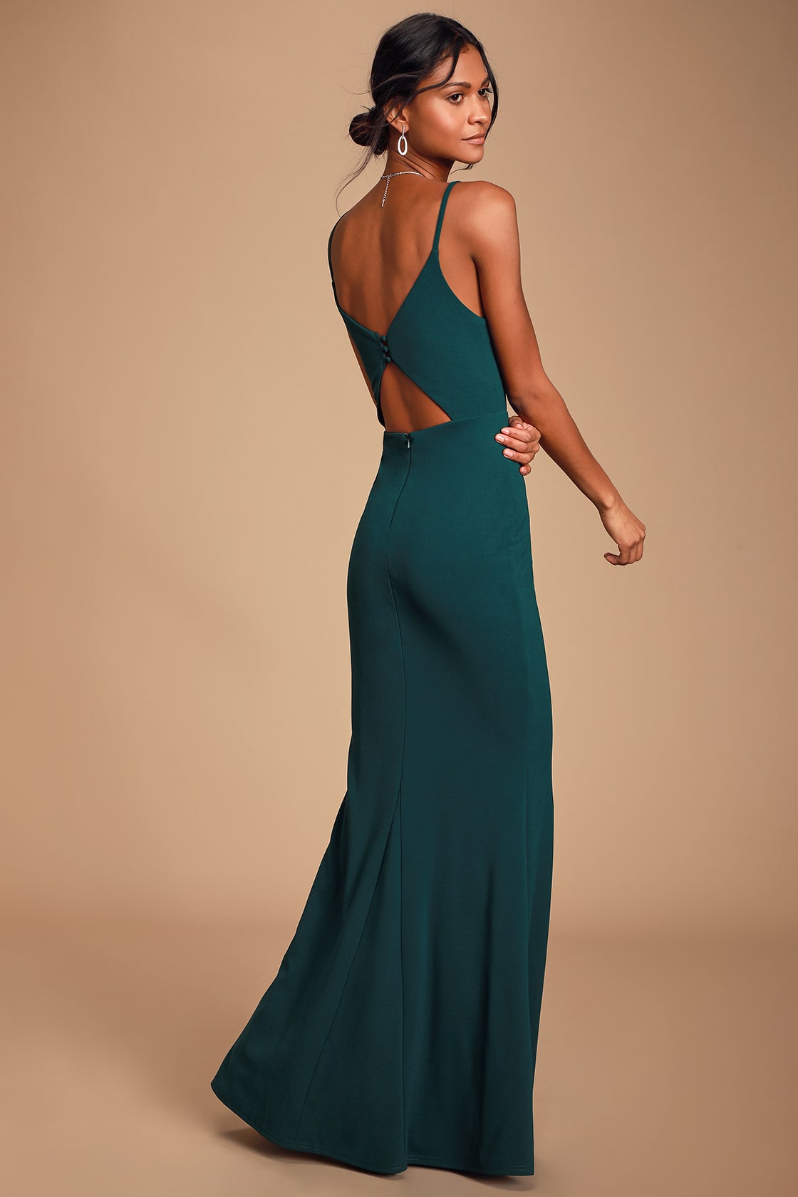 Moments Of Bliss Forest Green Backless Mermaid Maxi Dress