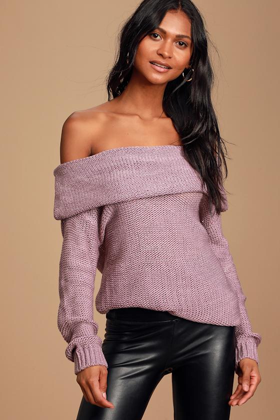 Daveny Dusty Lavender Off-the-Shoulder Knit Sweater 3
