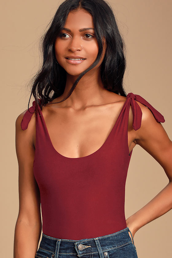 Wine Red Bodysuit TieStrap Bodysuit Backless Bodysuit Lulus
