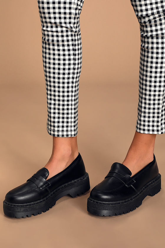 Chic Black Loafers Flatform Loafers Faux Leather Shoes Lulus
