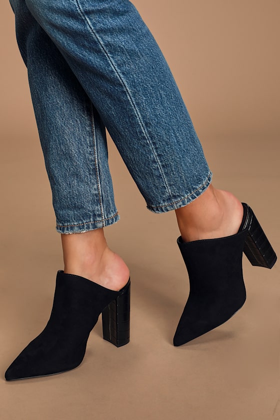 ladies black suede mules