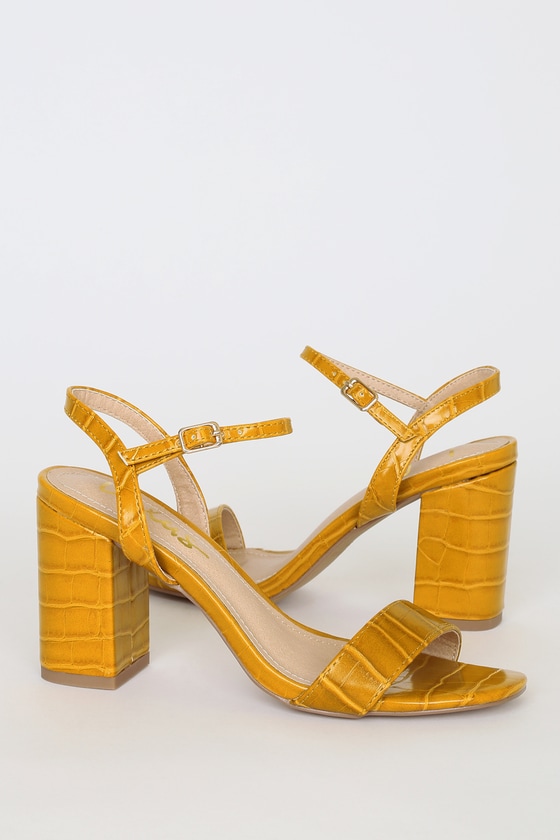 Arya Mustard Croc High Heel Sandals
