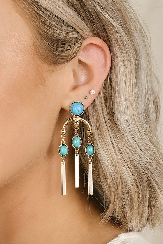 Arizona Sunset Gold and Turquoise Chandelier Earrings 4